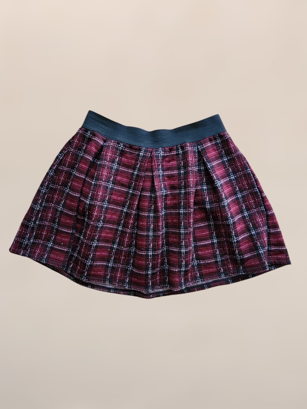 Joe Benbasset Red Plaid Pleated Mini Skirt Elastic Waist Size XL Grunge Academia